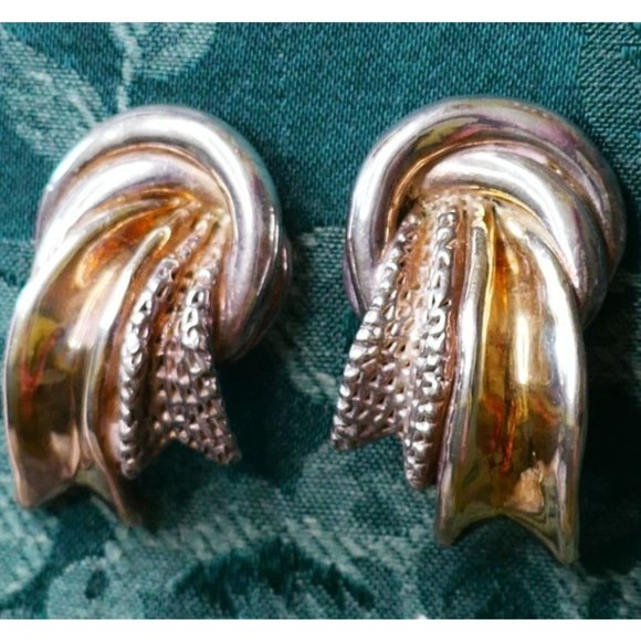 Huge Vintage Israel Electroform Sterling Silver Waterfall 2 Tone Earrings Signed - Picture 1 of 9